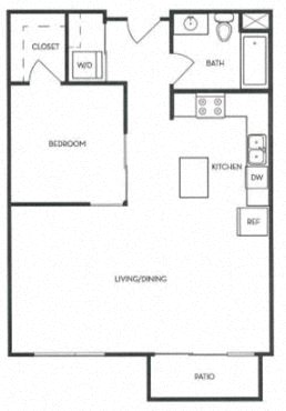 Floor plan for 1 bed, 1 bath, 753 sqft
